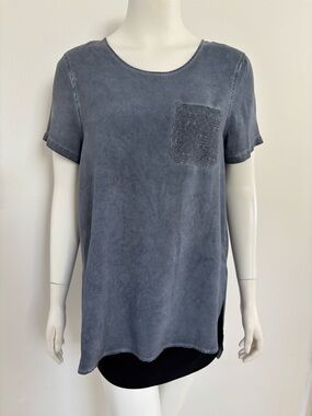 Spense 100% Viscose Washed Slate Gray Short Sleeve Pocket Tee